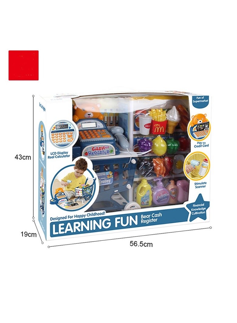 فايف ستار لعبة كاشير للأطفال بشكل دب 🐻 مع عربة تسوق – لعبة سوبر ماركت تمثيلية – مناسبة من 3 سنوات+ - Image 2